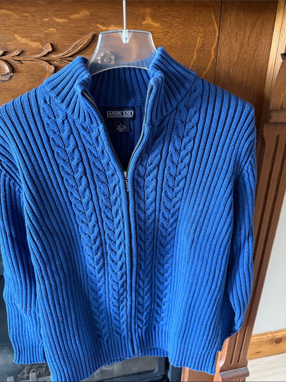 Lands' End Women's Cobalt Blue Cable-Knit Zip Sweater